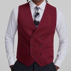 TAYION Mens Classic fit Button-Up‎ Double Breasted Suit Vest Size Medium Red